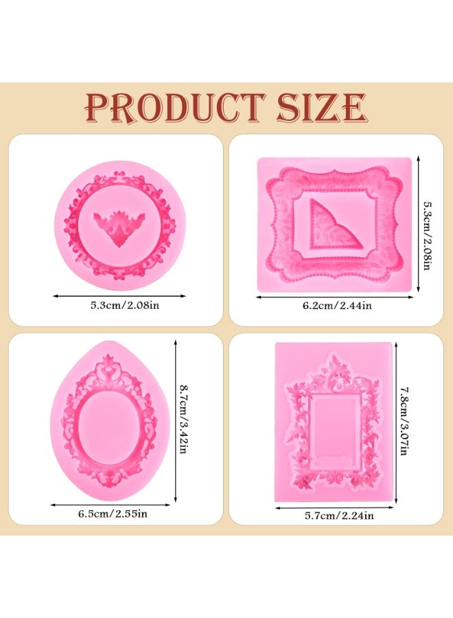 أوشيما 4PCS صورة إطار قوالب السيليكون، إطار القالب، الشوكولاتة إطارات القالب، الباروك أسلوب الهواء القالب الطين الجاف للكعكة الكعكة ديكور الشوكولاتة الحلوى البوليمر الطين العلكة - Image 2