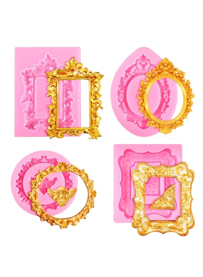 أوشيما 4PCS صورة إطار قوالب السيليكون، إطار القالب، الشوكولاتة إطارات القالب، الباروك أسلوب الهواء القالب الطين الجاف للكعكة الكعكة ديكور الشوكولاتة الحلوى البوليمر الطين العلكة - Image 1