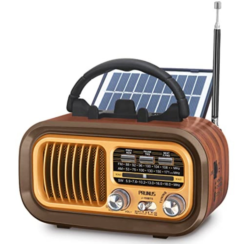 J-150 Portable Radio AM FM SW Bluetooth Speaker, Retro Radios Vintage Transistor with Best Sound, Solar/D Battery Operated/USB Charging, TWS, Support TF Card/USB Playing - Image 1