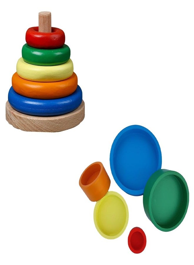 Brainytots Montessori Ring Stacker & Nesting Bowls Combo | Developmental Toys for Babies & Toddlers | Fine Motor Skills, Hand-Eye Coordination & Sensory Play | Safe, Durable Learning Toys for 6+ Months - Image 1