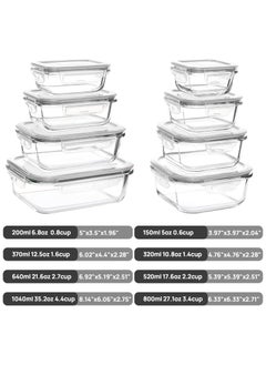 Arabest 8 Pack Glass Food Storage Containers , Meal Prep , Airtight Bento Boxes with Leak Proof Locking Lids, for Microwave, Oven, Freezer and Dishwasher, BPA Free  - Image 2