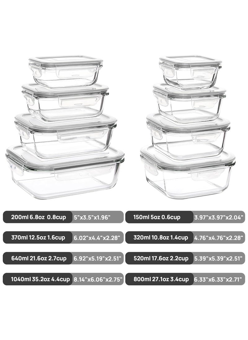 Arabest 8 Pack Glass Food Storage Containers , Meal Prep , Airtight Bento Boxes with Leak Proof Locking Lids, for Microwave, Oven, Freezer and Dishwasher, BPA Free  - Image 2