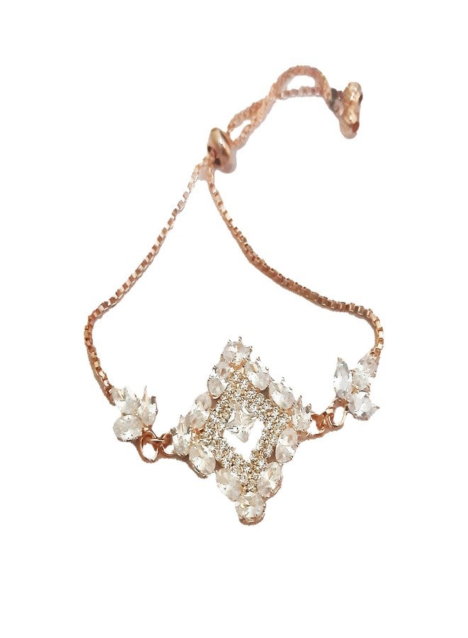 FINEWORLD,Rose Gold Crystal Bracelet for Women, Adjustable Chain with White Stones, Square Centerpiece Design, Stylish Fashion Jewelry for women and girls. - Image 1