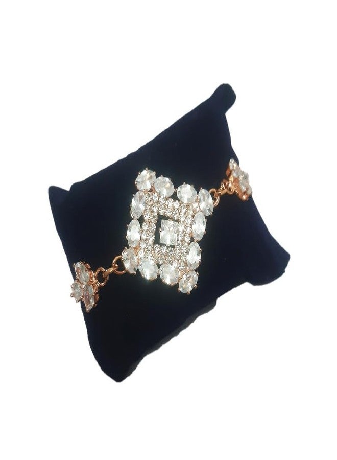 FINEWORLD,Rose Gold Crystal Bracelet for Women, Adjustable Chain with White Stones, Square Centerpiece Design, Stylish Fashion Jewelry for women and girls. - Image 2