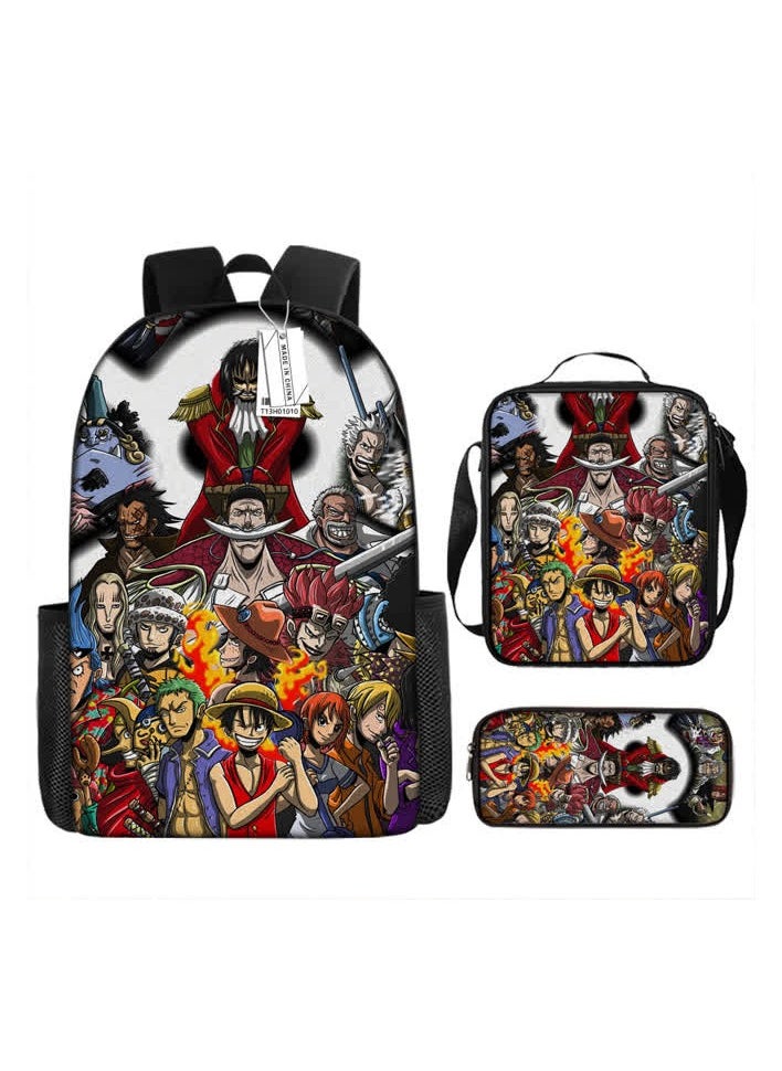 General - Backpack boy One Piece cartoon pattern student casual backpack print schoolbag pencil bag shoulder bag,14-Backpack + satmon bag + pen bag three-piece set - Image 1