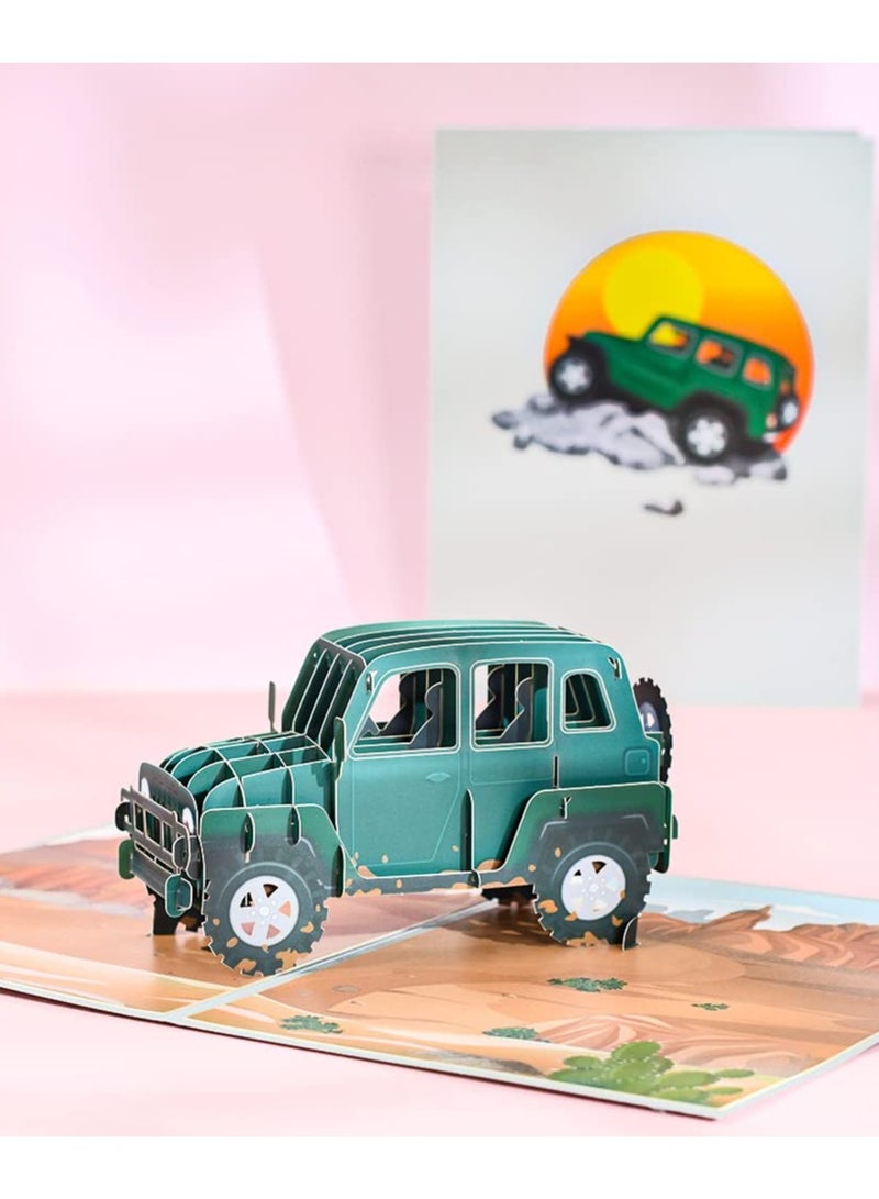 SOLARAE 3D SUV Car Pop Up Card, Handmade 3D Popup Bday Cards Greeting Cards for Birthday, Fathers Day, Birthday Card for Kids Dad Husband, All Occasion - Image 2
