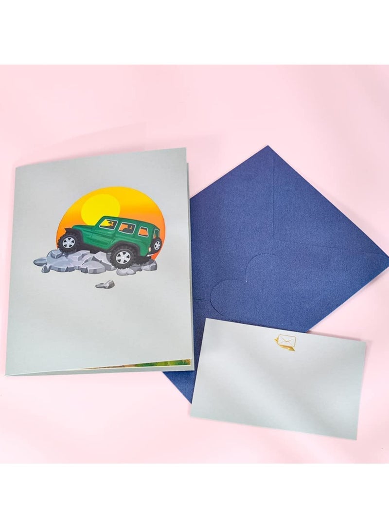 SOLARAE 3D SUV Car Pop Up Card, Handmade 3D Popup Bday Cards Greeting Cards for Birthday, Fathers Day, Birthday Card for Kids Dad Husband, All Occasion - Image 5