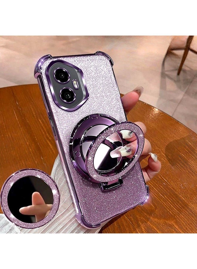 Magnetic Glitter for Honor 400 Case，Camera Lens Protector，Sparkly Stand，Makeup Mirror，Luxury Gradient Shockproof Honor 400  Cover for Women Girls Gift， Purple - Image 1