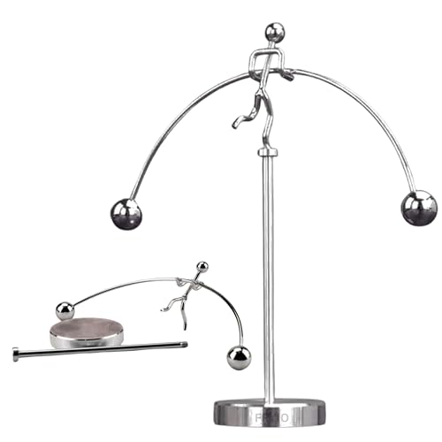 FRYIO Adult Stainless Steel Balancing Toy | Engular Momentum Silver Pole Balancing Man | Stress Relief Motion Toy (Pole Balancing) - Image 1