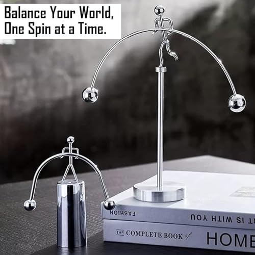 FRYIO Adult Stainless Steel Balancing Toy | Engular Momentum Silver Pole Balancing Man | Stress Relief Motion Toy (Pole Balancing) - Image 4