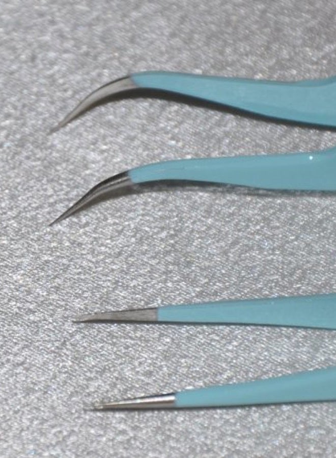 iLash Store Eyelash Extension 1 Set of Blue ESD Straight & Curved Tweezers - Image 2