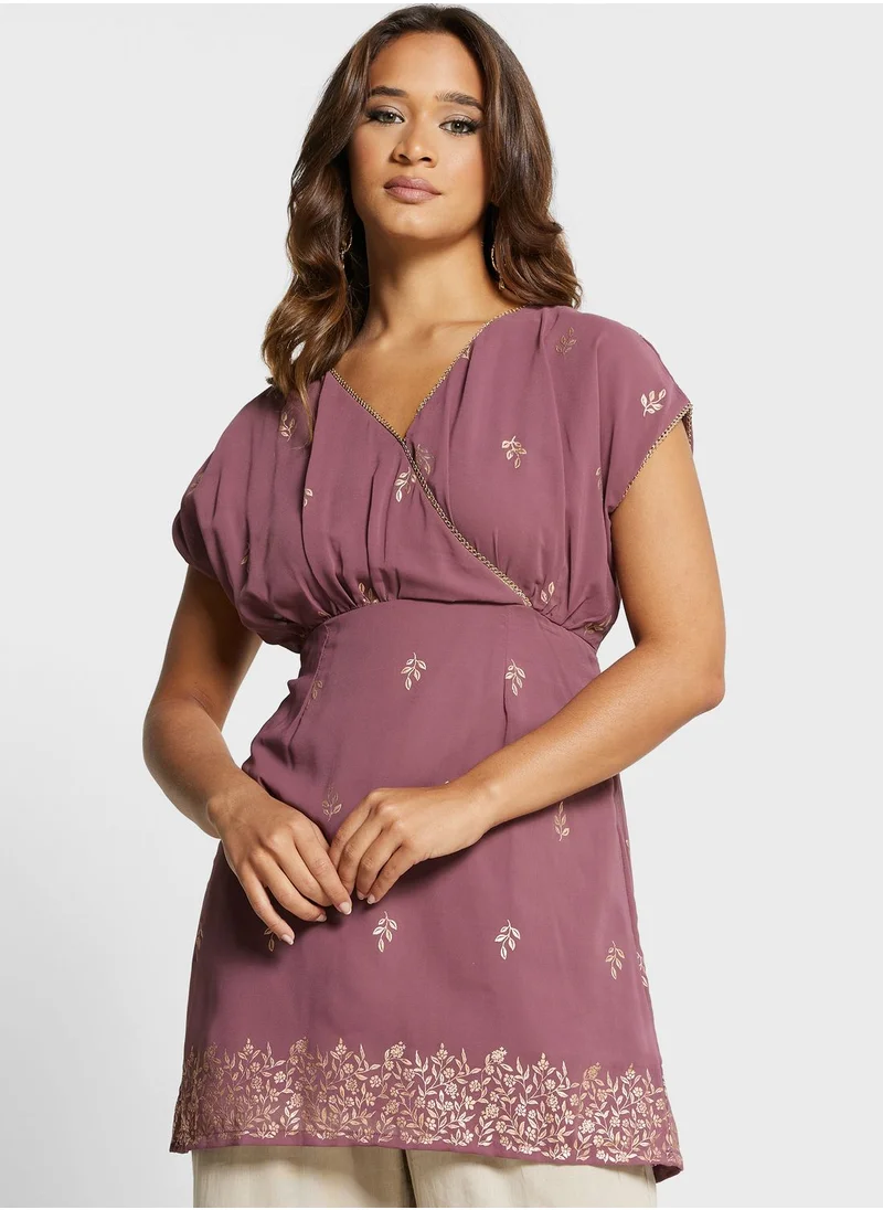 indya Surplice Neck Foil Print Kurti
