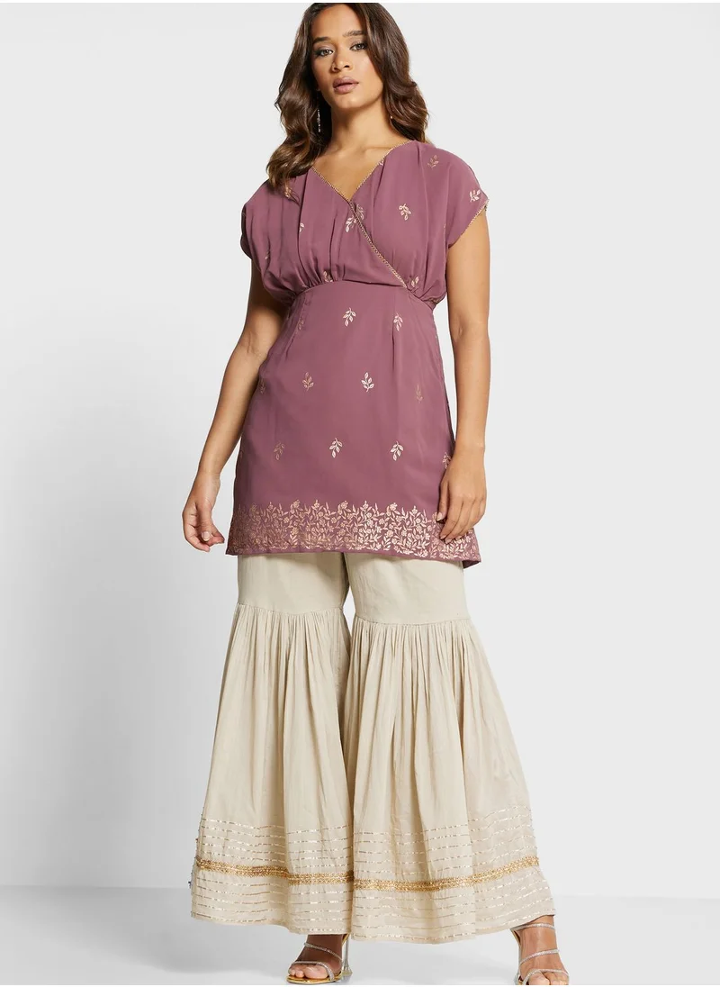 indya Surplice Neck Foil Print Kurti