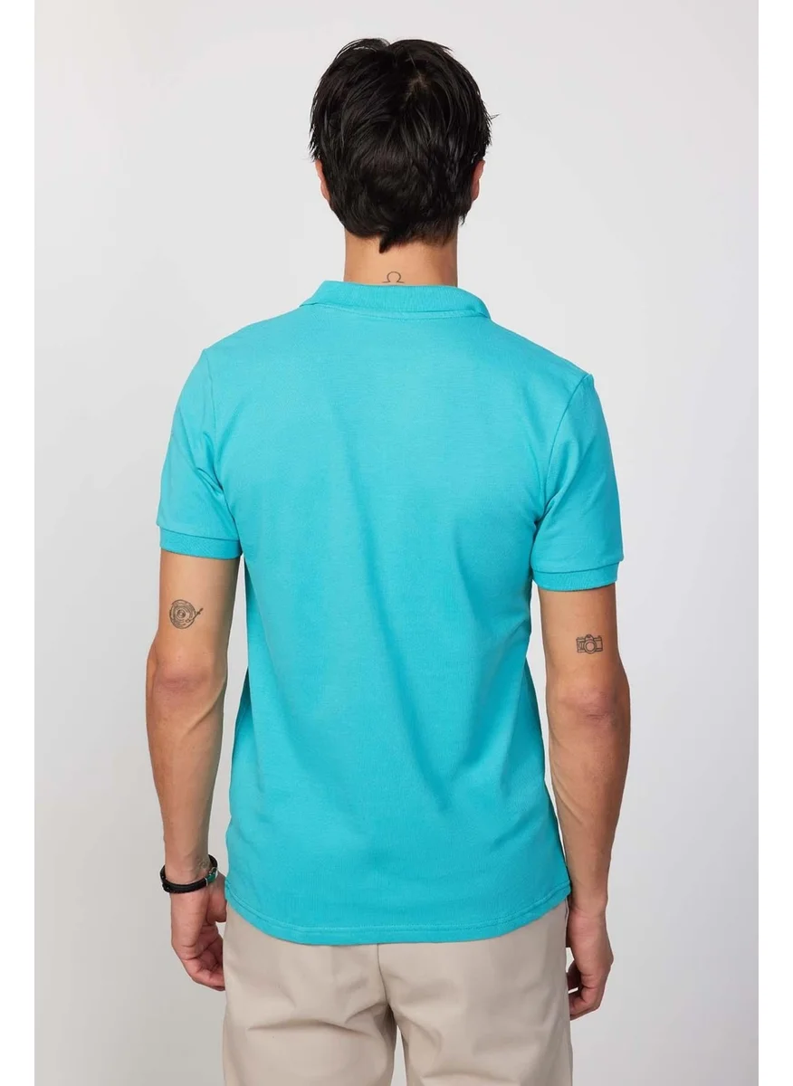 تودورس Men's Slim Fit Narrow Cut Cotton Plain Pique Green Polo Neck T-Shirt