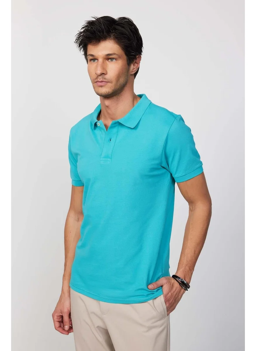 تودورس Men's Slim Fit Narrow Cut Cotton Plain Pique Green Polo Neck T-Shirt