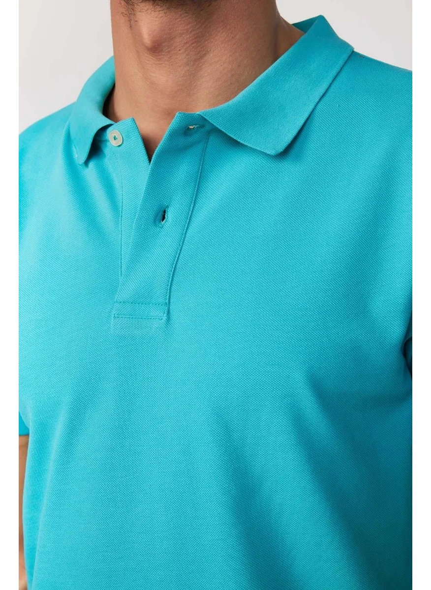 تودورس Men's Slim Fit Narrow Cut Cotton Plain Pique Green Polo Neck T-Shirt