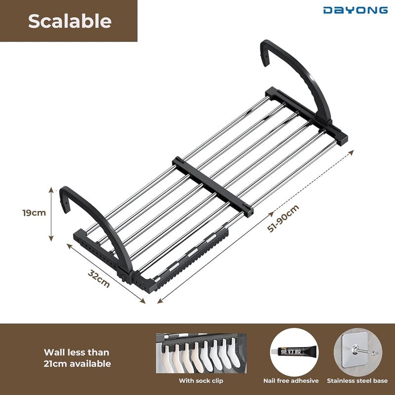 DAYONG Portable Clothes Drying Rack,Clothes Hanging for Balcony,Windowsill and Guardrail,Laundry Rack Door Hanger Rod for Indoor Outdoor for Towels, Lingerie, Hosiery,Shoes (Telescopic 51-90cm) - Image 2