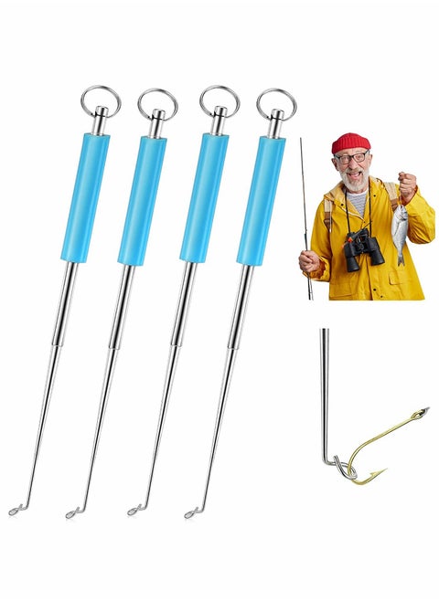 Fishing Hook Remover, Portable Disgorger, Fishing with Silicone Handle Stainless Steel Fishing Unhooking Disgorger, Unhook Extractor Hook Detacher Disgorger Puller, 4 Pieces Blue