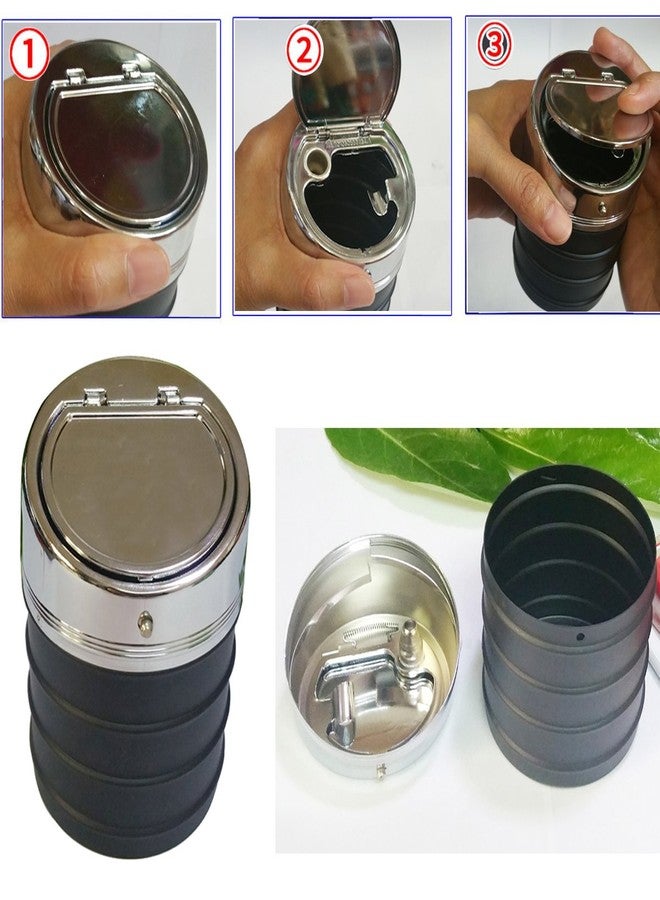 NewFerU Smokeless Metal Steel Ashtrays for Cigarettes Cigars with Covered Stainless Push Lid Portable Windproof Ash Tray Bucket for Home Tabletop,Patio,Sand,Car,Auto,Outdoors,Indoors (Small) - Image 4
