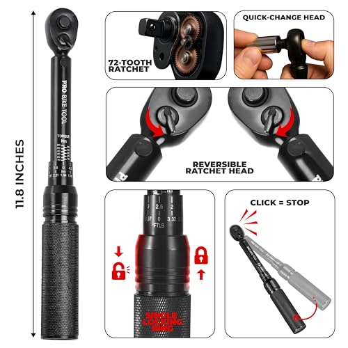 PRO BIKE TOOL Torque Wrench 3/8 Drive - Precision Torque Wrench for Bike Maintenance - 10 to 60 Nm Range with 0.5 Nm Micro Adjustments - Includes Adapters, Extension Bar and Storage Box - Black Matte - Image 3