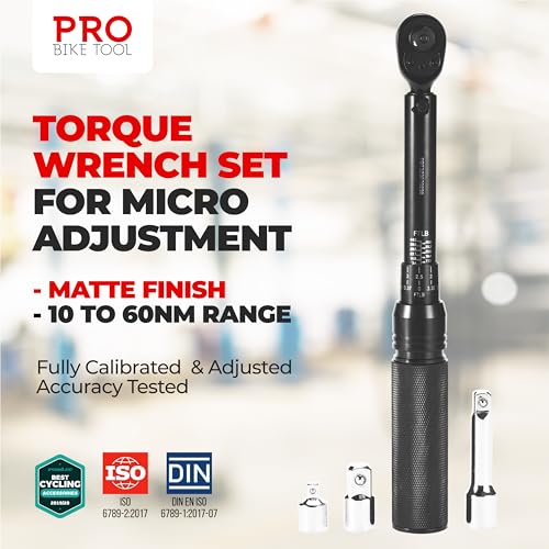 PRO BIKE TOOL Torque Wrench 3/8 Drive - Precision Torque Wrench for Bike Maintenance - 10 to 60 Nm Range with 0.5 Nm Micro Adjustments - Includes Adapters, Extension Bar and Storage Box - Black Matte - Image 2