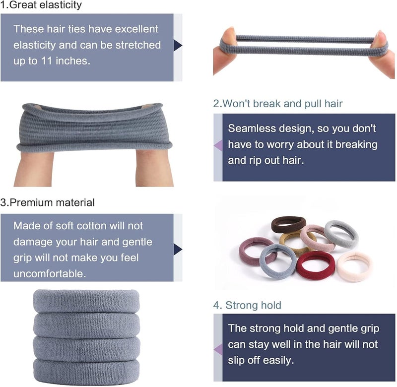 Sky Shine 30 Pcs 1.5 Inch Multicolor Hair Ties for Women & Girls | Seamless Cotton Elastic Hair Bands for Thick, Thin, Curly, Long & Fine Hair | No-Damage Soft Ponytail Holders | Durable Hair Elastics for Daily Styling, School, Gym, Sports, Travel & Parties - Image 3