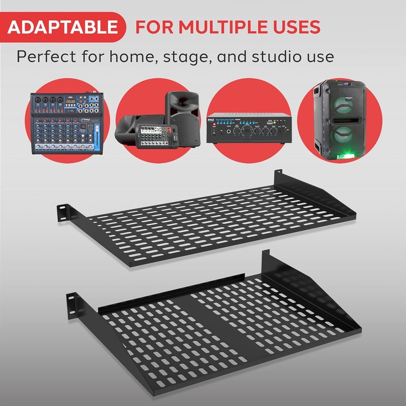 Pyle 19-Inch 1U+2U Server Rack Shelves - Universal Device Server Rack Mounting Tray, for Good Air Circulation, Cantilever Mount, Wall Mount Rack, Computer Case Mounting Tray, Black - PLRSTN42U - Image 4