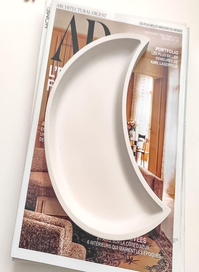 Kitty Cat® Crescent Moon Trinket Tray | Aesthetic White Decorative Organizer for Keys, Jewellery & Accessories | Minimalist Home Décor | Aesthetic Decor | Size 20.5 x 11.5 cm (Moon) - Image 1