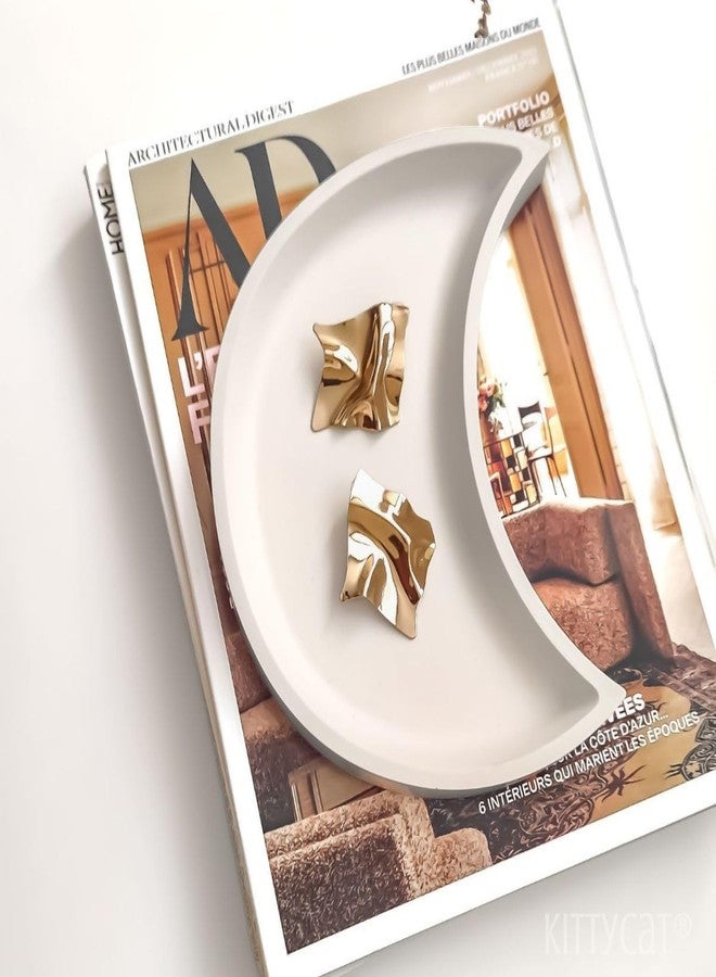 Kitty Cat® Crescent Moon Trinket Tray | Aesthetic White Decorative Organizer for Keys, Jewellery & Accessories | Minimalist Home Décor | Aesthetic Decor | Size 20.5 x 11.5 cm (Moon) - Image 2