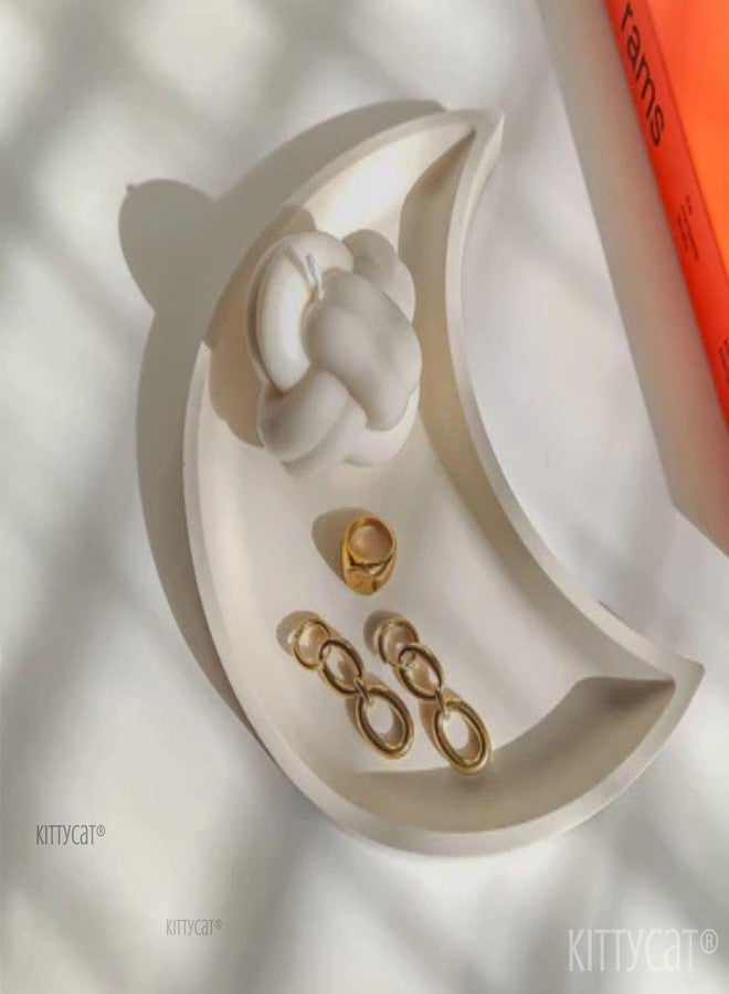 Kitty Cat® Crescent Moon Trinket Tray | Aesthetic White Decorative Organizer for Keys, Jewellery & Accessories | Minimalist Home Décor | Aesthetic Decor | Size 20.5 x 11.5 cm (Moon) - Image 5