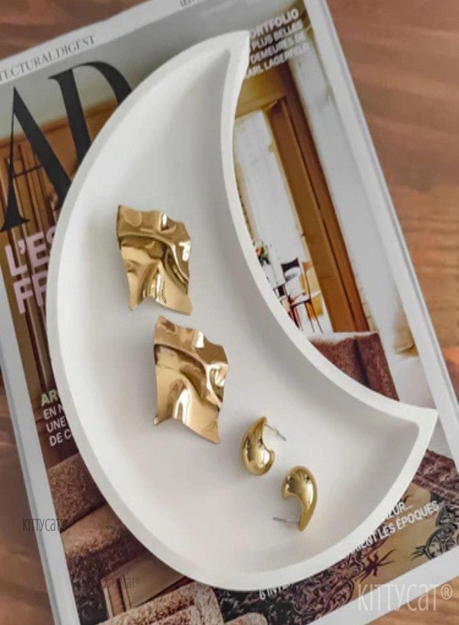 Kitty Cat® Crescent Moon Trinket Tray | Aesthetic White Decorative Organizer for Keys, Jewellery & Accessories | Minimalist Home Décor | Aesthetic Decor | Size 20.5 x 11.5 cm (Moon) - Image 4