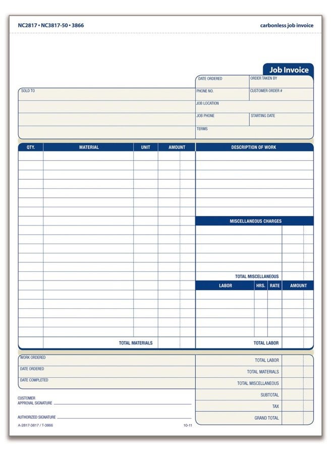 ADAMS Job Invoice Forms, 2-Part Carbonless, For Service And Repair Billing, 100 Individual Sets Per Pack (Nc2817), White, 8.5 X 11Inches - Image 2