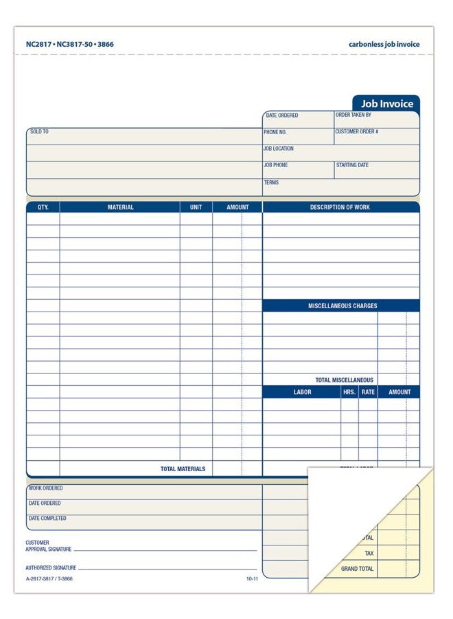 ADAMS Job Invoice Forms, 2-Part Carbonless, For Service And Repair Billing, 100 Individual Sets Per Pack (Nc2817), White, 8.5 X 11Inches - Image 4