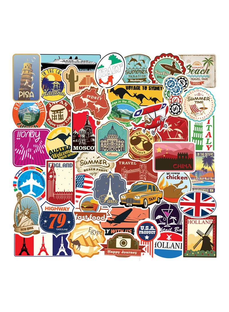 100-Piece Travel Around the World Stickers Pack Waterproof Building Vinyl Stickers for Laptop Luggage - Image 1