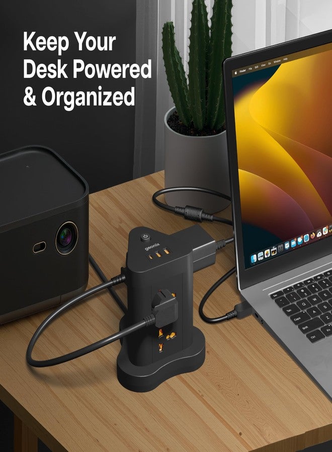 Geonix PowerSpan Fort | Extension Board/Strip, 2500 Watts, 10 Amps, 1x Type C Port, 6X Universal Socket, 2X USB Port, LED Indicator, On/Off Switch, 5mtr Long Pure Copper Cable (Black) - Image 4