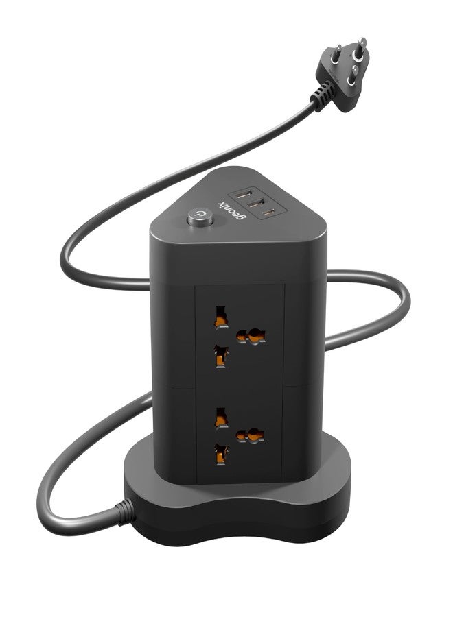 Geonix PowerSpan Fort | Extension Board/Strip, 2500 Watts, 10 Amps, 1x Type C Port, 6X Universal Socket, 2X USB Port, LED Indicator, On/Off Switch, 5mtr Long Pure Copper Cable (Black) - Image 1
