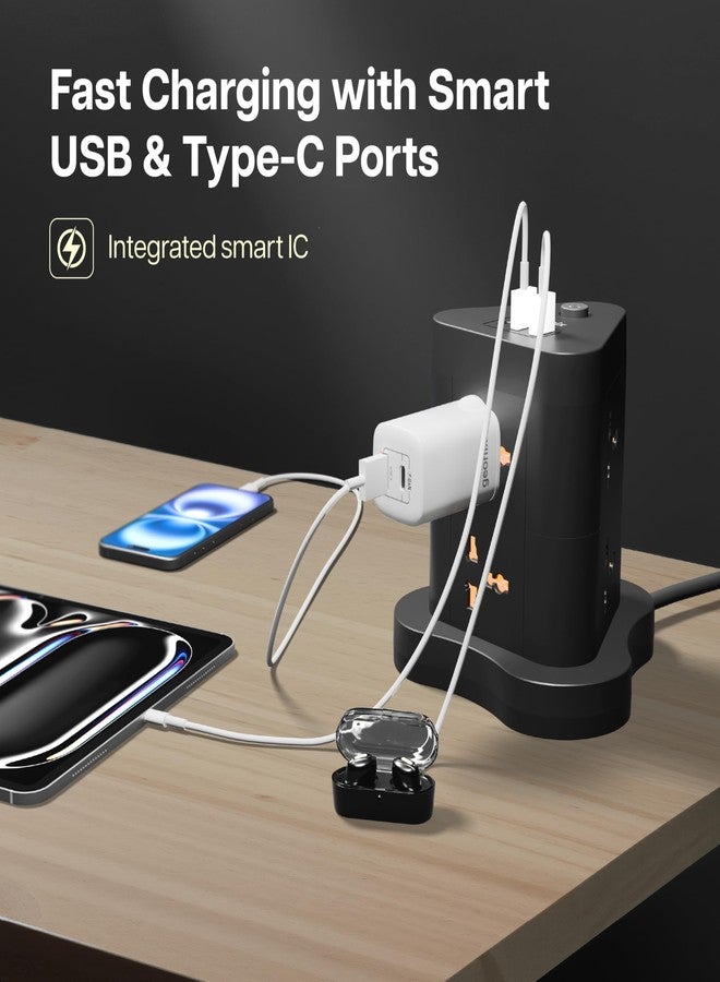 Geonix PowerSpan Fort | Extension Board/Strip, 2500 Watts, 10 Amps, 1x Type C Port, 6X Universal Socket, 2X USB Port, LED Indicator, On/Off Switch, 5mtr Long Pure Copper Cable (Black) - Image 3