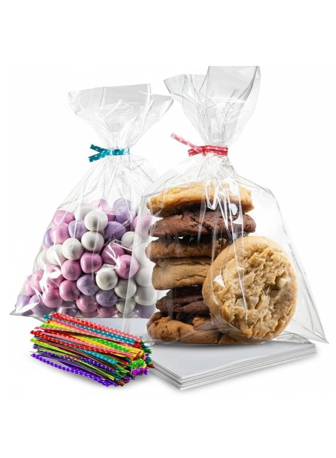 Prestee 200pk Clear Gift Bags for Favors, Cellophane Bags, 6x10 w/ 4" Twist Ties - Goodie Bags, Candy Bags, Cookie Bags for Gift Giving, Clear Treat Bags with Ties, Cellophane Treat Bags (200 Pack) - Image 1