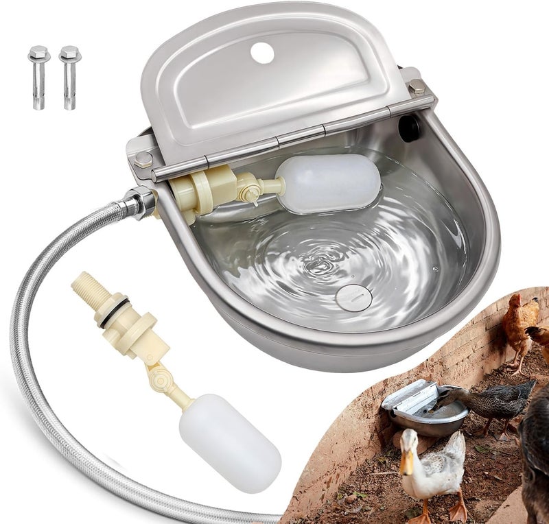 Essilnn Automatic Water Dispenser for Dog Water Bowl Dispenser Large Size Stainless-Steel Waterer Feeder Self Filling Water Trough for Poultry and Livestock - Image 1