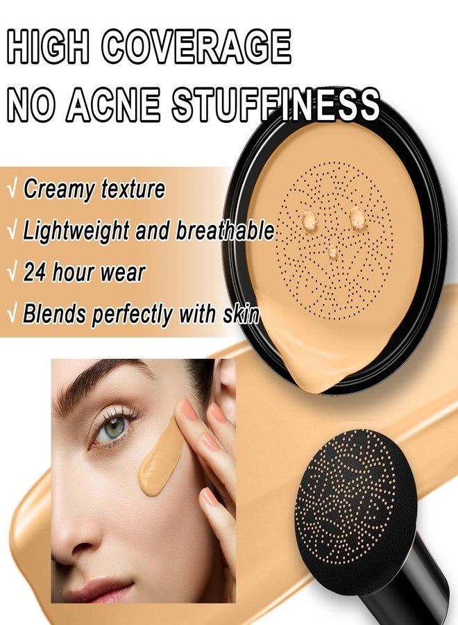 LemonSac Mushroom Head Air Cushion CC Cream Foundation BB Cream Foundation Makeup Moisturizing CC Cream Liquid Foundation,Concealer Lasting Makeup Foundation Even Skin Tone Makeup Base Primer (#05 Wheat) - Image 2