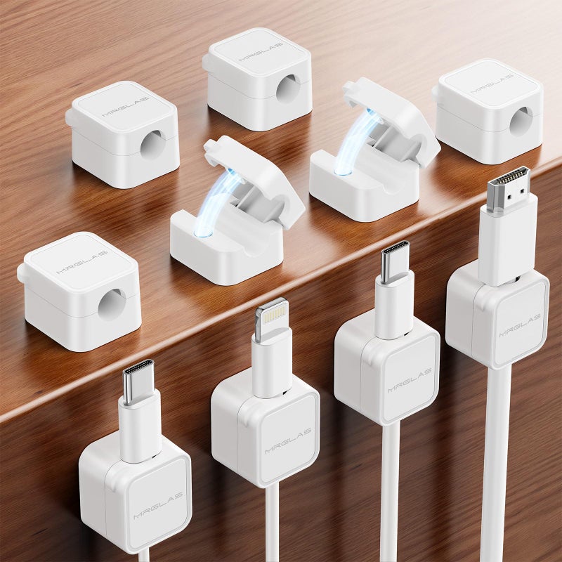 MRGLAS 10Pack 2026 Upgraded Cord Organizer Magnetic Cable Clips [1s Lock] MRGLAS Cable Holder Office Desk Accessories with 4 Extra Strong Adhesive Pads, Wire Keeper for Nightstand Desktop Wall Car - Image 1