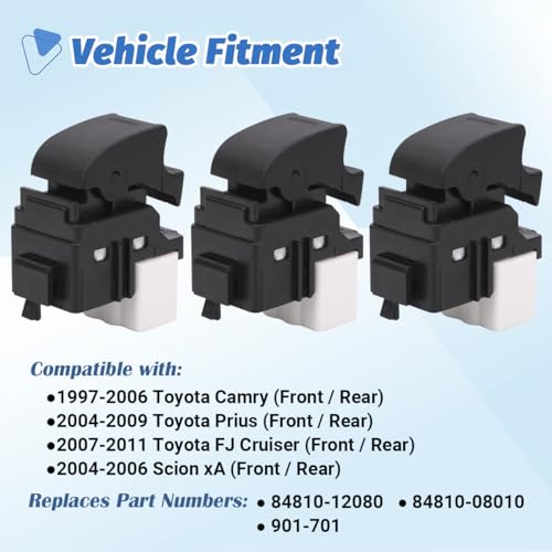 AiYiGu 3pcs Passenger Power Window Switch Control Button Compatible with 1997-2011 Toyota Camry Prius FJ Cruiser Avalon, 2004-2006 Scion xA Replacement OE 84810-12080 84810-08010, 5 Pins - Image 2