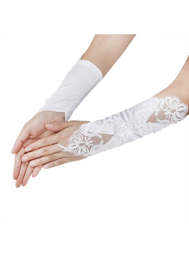 PURFUN Flower Girl Pearl Long Satin Gloves Communion Birthday Wedding Glovesfor 6-10yrs, White/Fingerless, One Size - Image 3