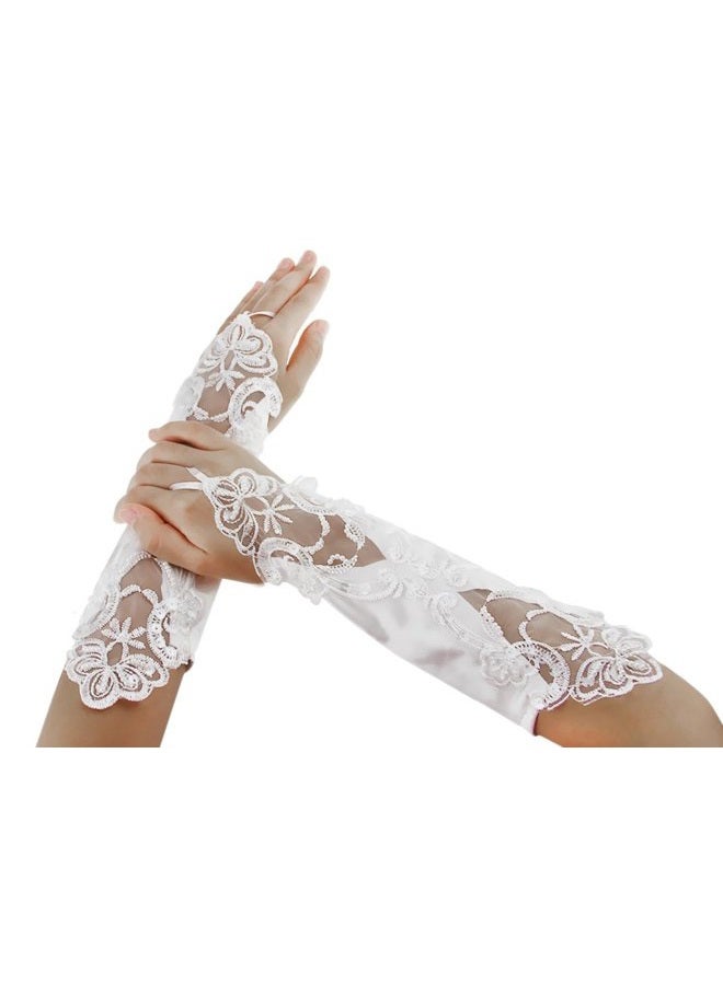 PURFUN Flower Girl Pearl Long Satin Gloves Communion Birthday Wedding Glovesfor 6-10yrs, White/Fingerless, One Size - Image 4
