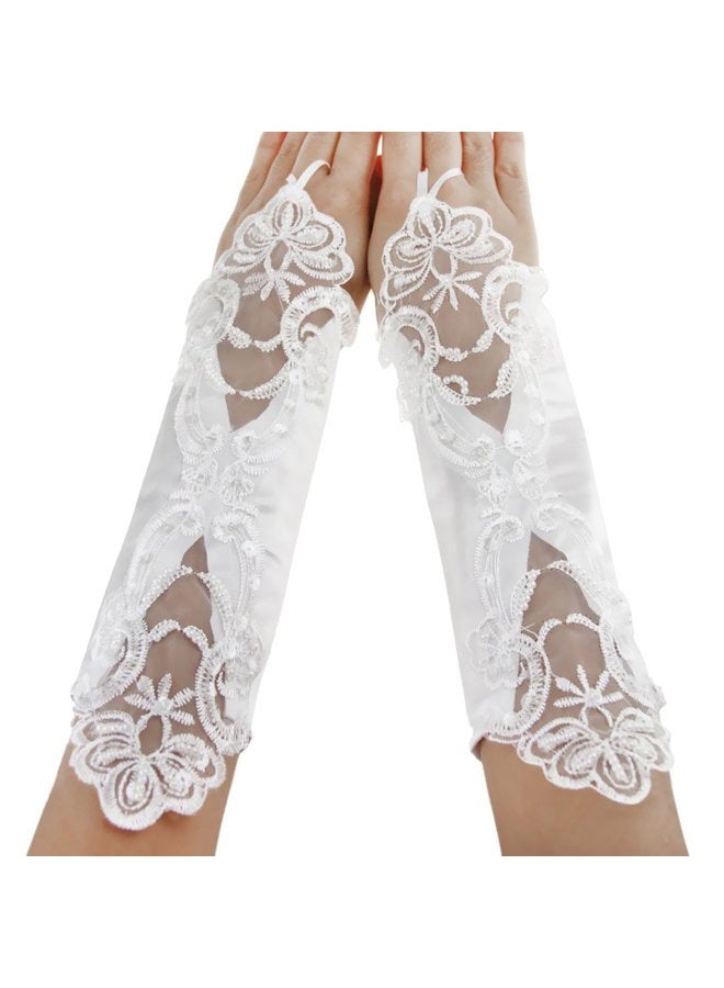 PURFUN Flower Girl Pearl Long Satin Gloves Communion Birthday Wedding Glovesfor 6-10yrs, White/Fingerless, One Size - Image 5
