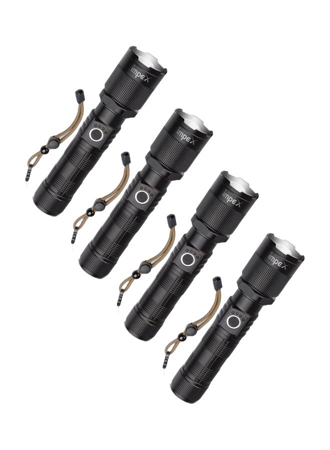 إمبكس 4 pcs كشاف Impex قابل لإعادة الشحن بزوم، ليزر LED بقوة 15 واط، 800 لومن، بطارية 2000mAh، مدى 1000 متر، رأس قابل لتعديل التركيز، شحن Type-C، ضمان سنتين – Hunter Z1 Plus - Image 1