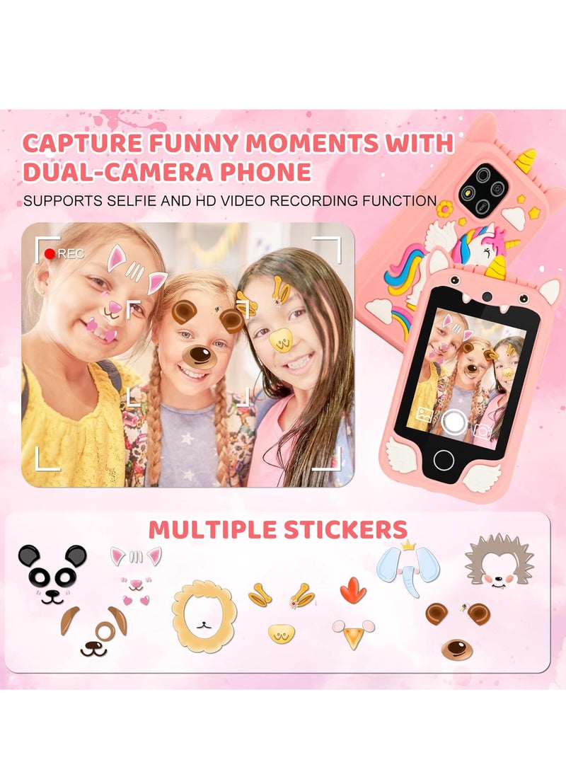 إيفرين هاتف ذكي للأطفال للبنات، لعبة هاتف يونيكورن مزدوجة الكاميرا للأطفال مع ألعاب، مشغل موسيقى، هاتف محمول للأطفال الصغار، لعبة تعليمية للأطفال من سن 3 إلى 12 عامًا، عيد الميلاد مع بطاقة 8 جيجابايت (وردي) - Image 3