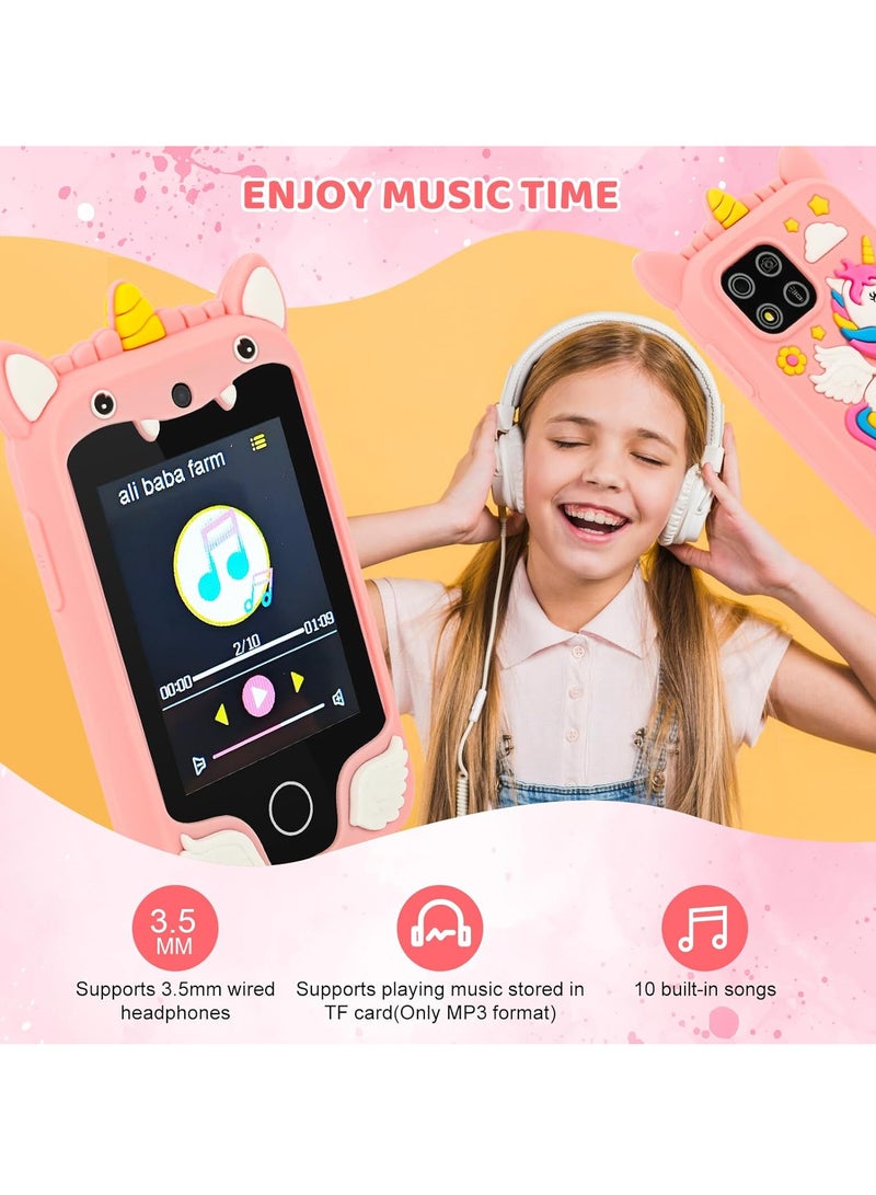 إيفرين هاتف ذكي للأطفال للبنات، لعبة هاتف يونيكورن مزدوجة الكاميرا للأطفال مع ألعاب، مشغل موسيقى، هاتف محمول للأطفال الصغار، لعبة تعليمية للأطفال من سن 3 إلى 12 عامًا، عيد الميلاد مع بطاقة 8 جيجابايت (وردي) - Image 4