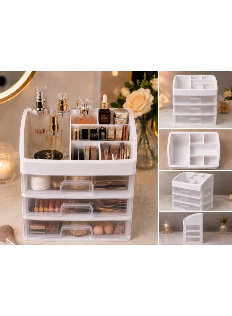 3-Drawer Cosmetic Organizer with Top Storage, Desktop Makeup Storage Box, White - Image 5