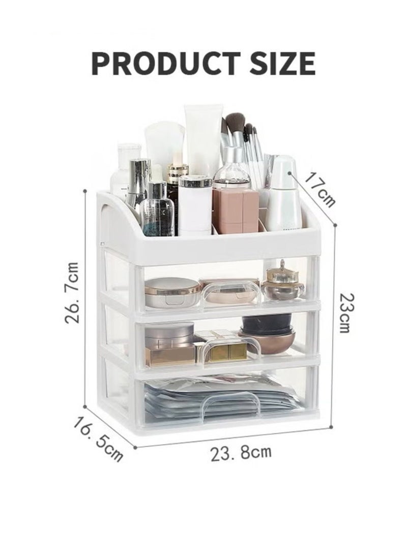 3-Drawer Cosmetic Organizer with Top Storage, Desktop Makeup Storage Box, White - Image 4